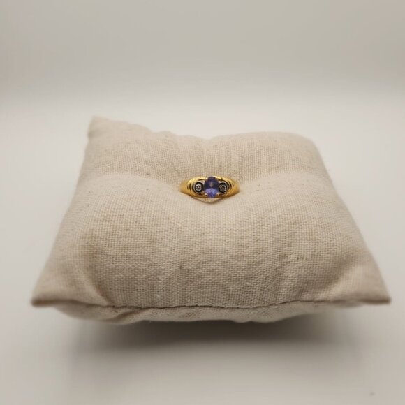 18K Gold Tanzanite & Diamond Ring – Size 7 – 7.9g – Natural Gemstone